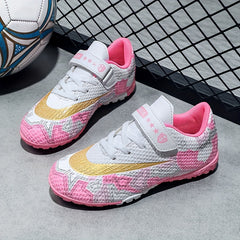 Girl's Turf Football Boots With Rotating Buckle Anti-Skid TF Soccer Cleats
