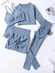4pcs Women's Yoga Fitness Set Sleeveless Sports Bra Long Sleeve Thumb Hole Shirt