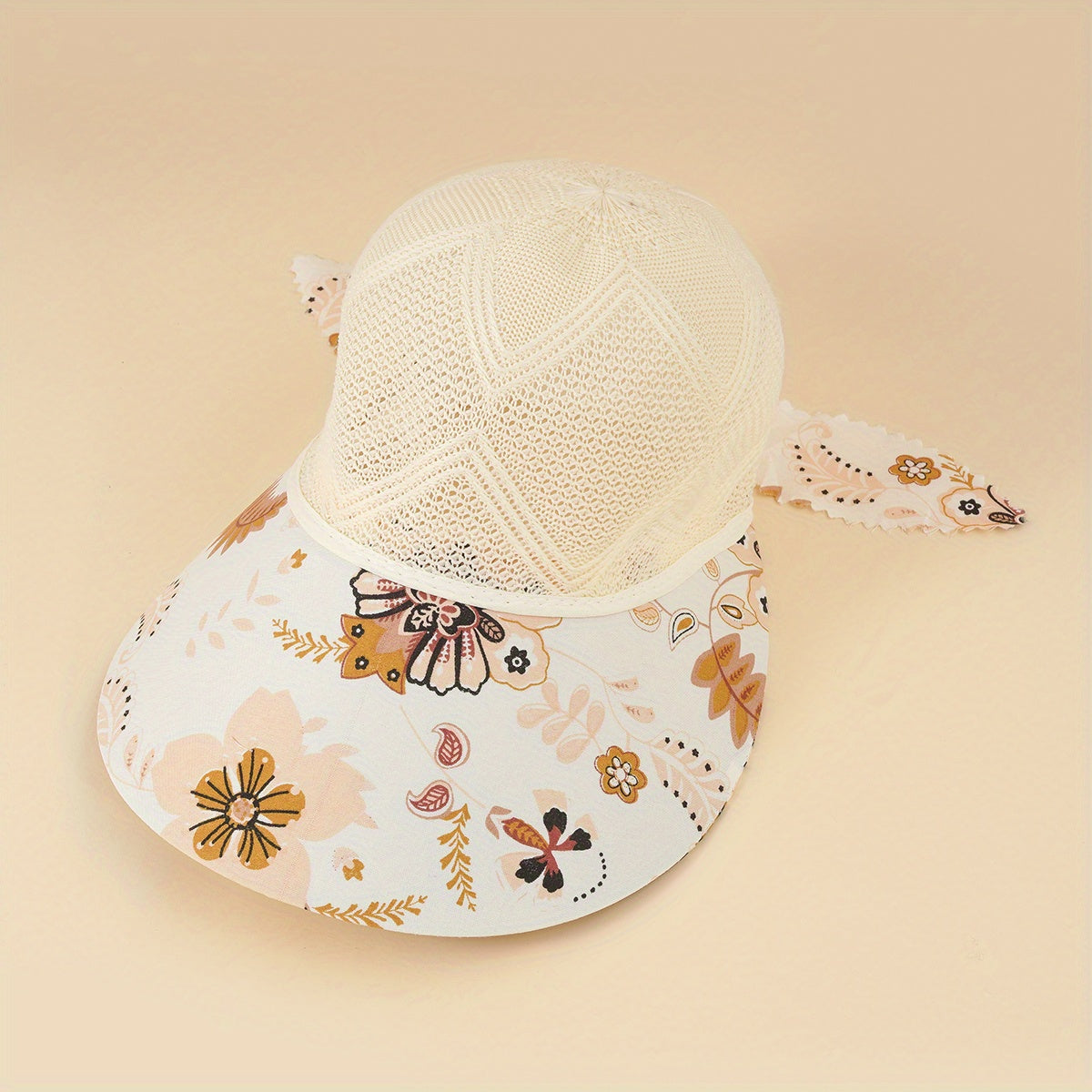 Wide Brim Sun Hat Visors Mesh Flower Print Casual Hat UV Protection