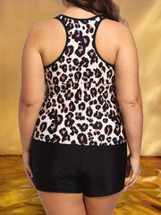 Leopard Print Tank Top & Shorts Swimsuit Set Women's Modest 2pcs Set