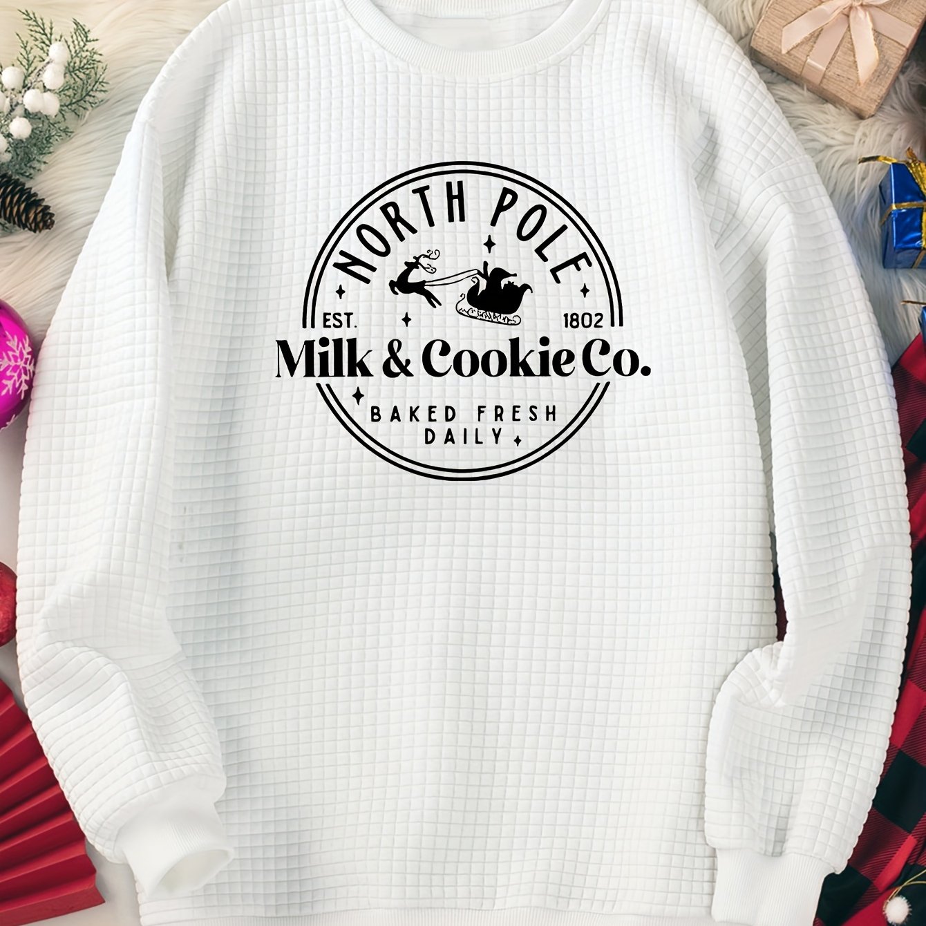 Women's Plus Elk Graphic Long Sleeve Christmas Lounge Top