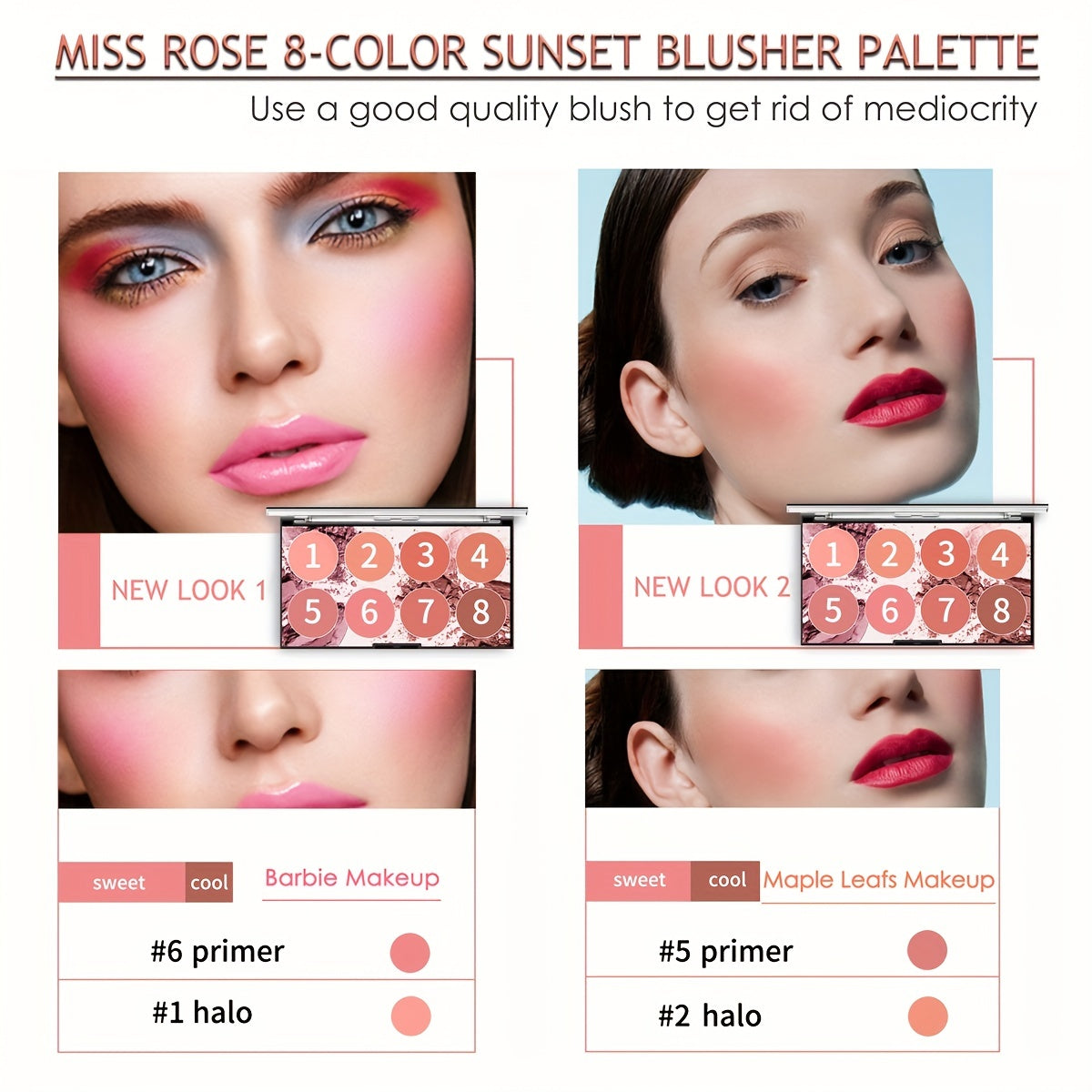 Sunset Blush Palette Matte Finish Highlighting Correcting Blush