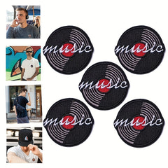 J CARP 5pcs Music Patches For Clothing Jackets Hats Men's Embroidery Iron On