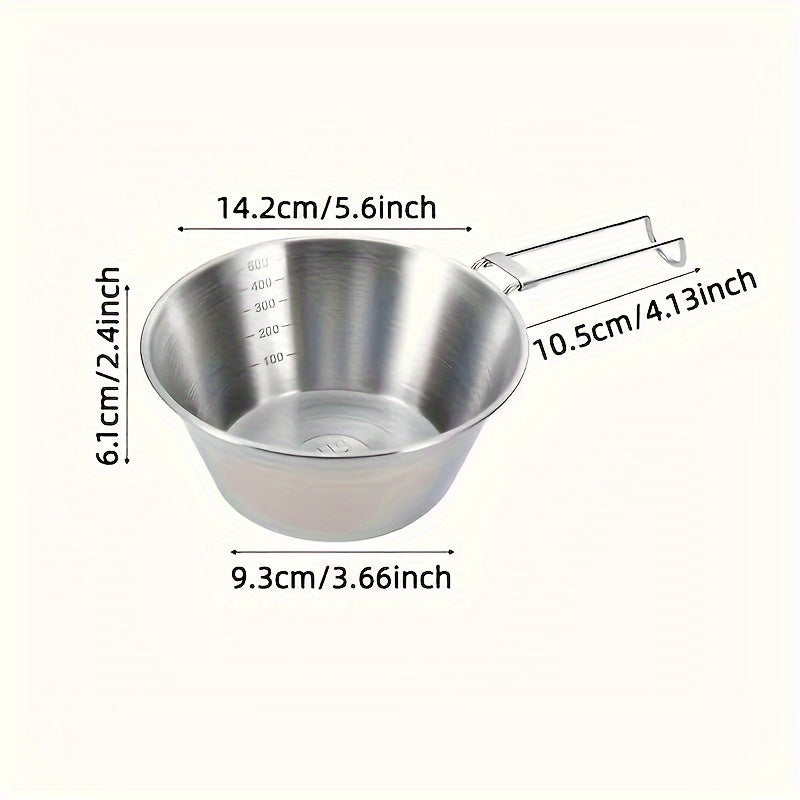 Outdoor Stainless Steel 500ml Bowl with Folding Handle for Camping