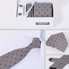 Men's Tie And Pocket Square Set Necktie Handkerchief Cufflinks