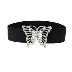 Vintage Butterfly Buckle Elastic Belt Metal Clasp Cinch Buckle Dress Belt