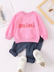 Infant Baby Spring Autumn Letter Sweatshirt Denim Trousers Set