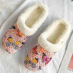 Women's Colorful Butterfly Print Warm Hole Slippers