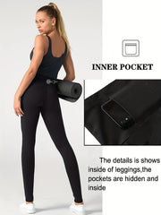 Sports Leggings Women's Plus Solid Pipping Wide Band Waist Skinny