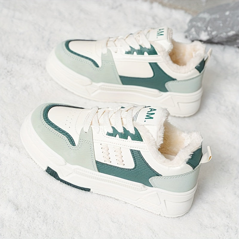 Women's Winter Skate Shoes Faux Fur Lined Low Sneakers Lace up