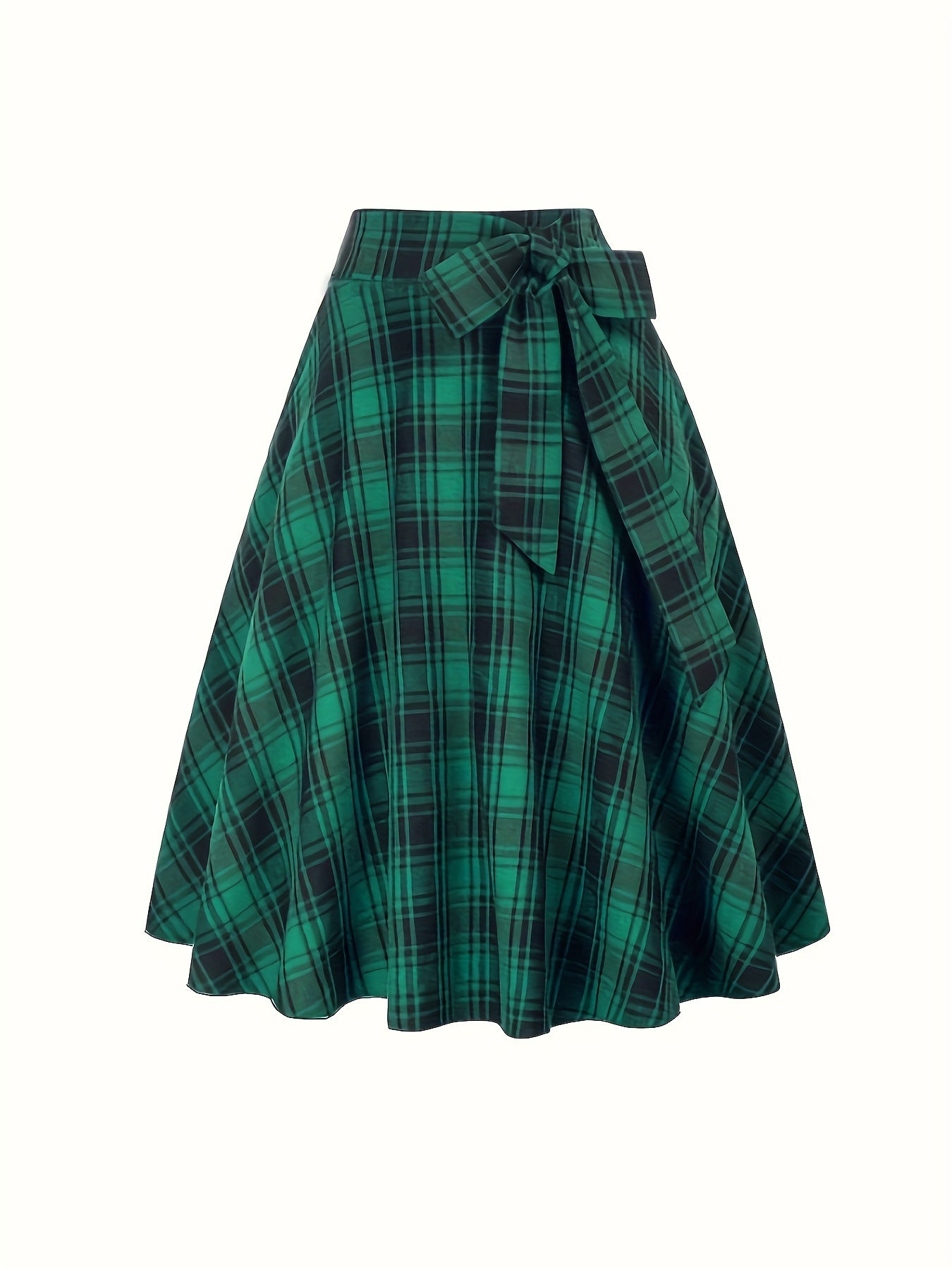 Plaid Print A-line Skirt with Bow Knot Detail