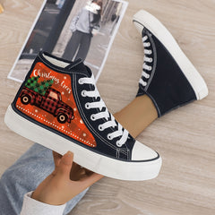 Christmas Truck Print Plush Lined Chunky Canvas Sneakers