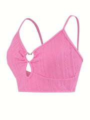 Sexy Bikini Top Women's Plus Textured Cut Out Ring Linked Swimwear Bra