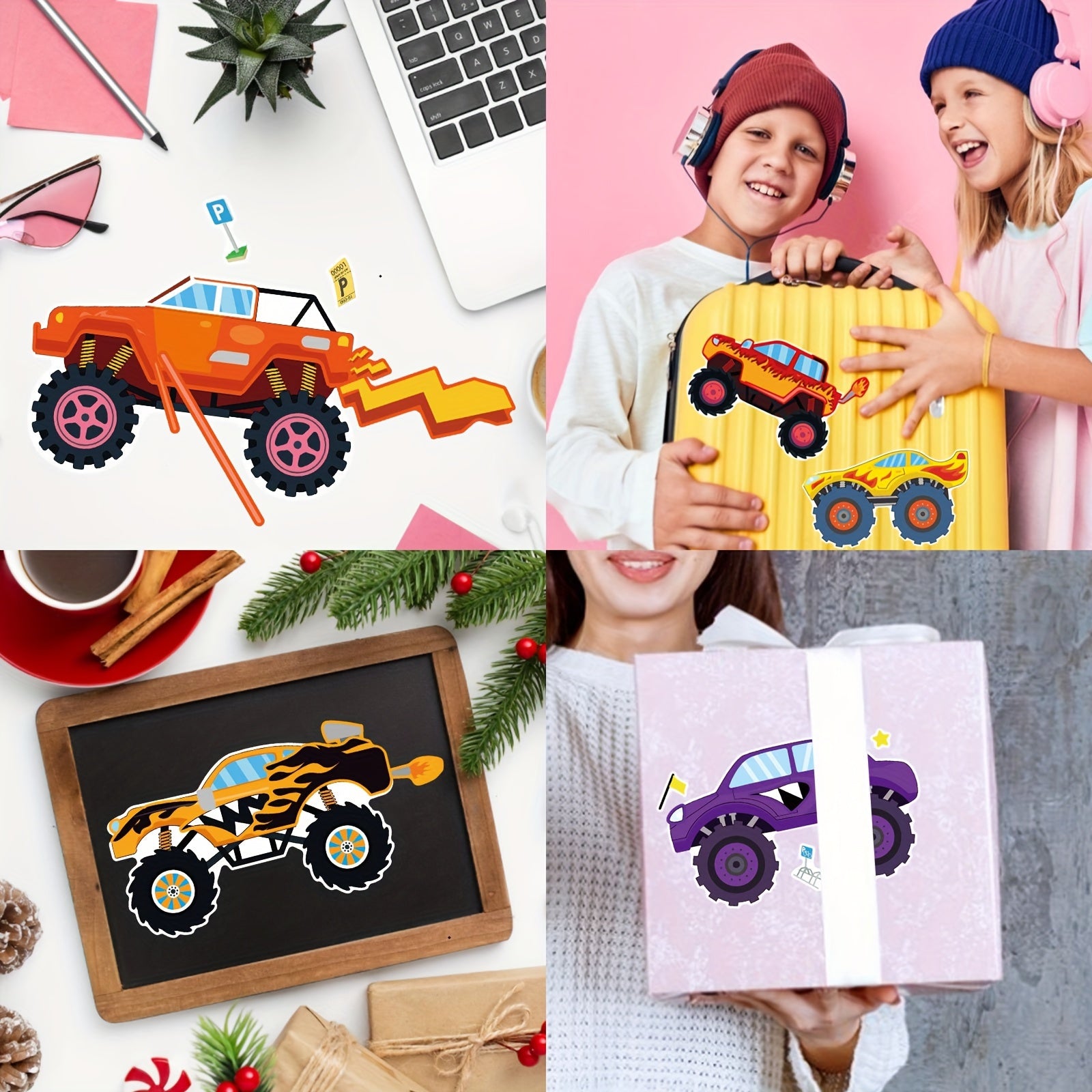 16pcs Monster Truck Stickers - 8 Designs Truck Party Favors for Birthday Party