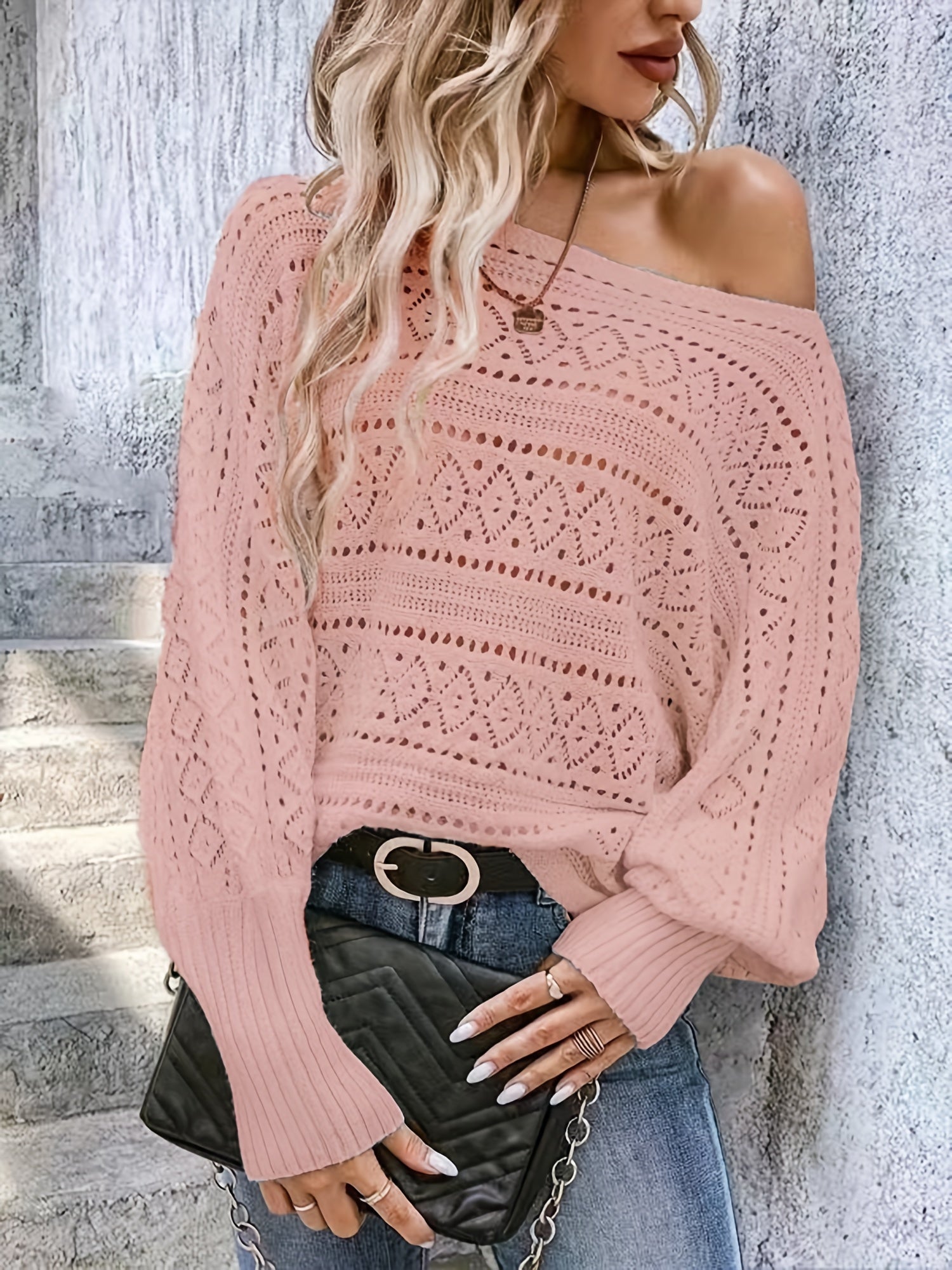Women's Hollow Out Lantern Sleeve Sweater