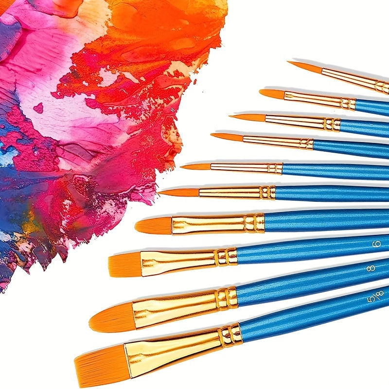 10pcs Basic Paint Brushes Set Acrylic Watercolor PBT Brushes 10 Sizes