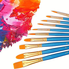 10pcs Basic Paint Brushes Set Acrylic Watercolor PBT Brushes 10 Sizes