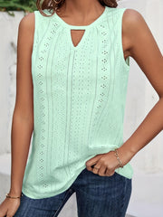 Eyelet Keyhole Tank Top Solid Sleeveless Summer Top