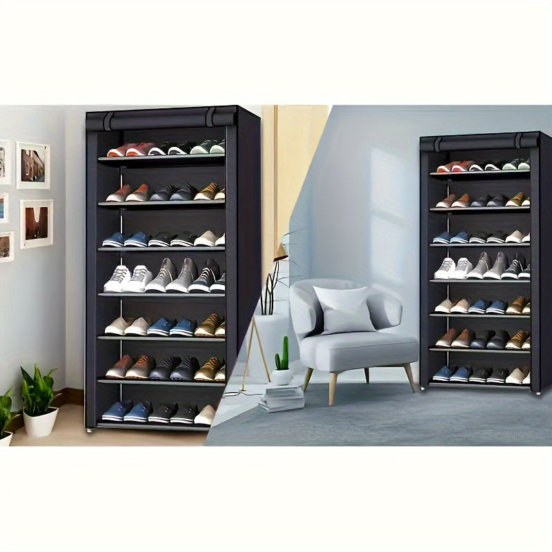 8 Tier Shoe Rack Organizer with Fabric Cover for Sneakers, Heels, Flats, Boots