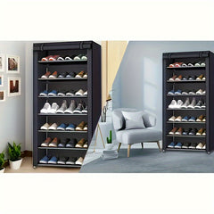 8 Tier Shoe Rack Organizer with Fabric Cover for Sneakers, Heels, Flats, Boots