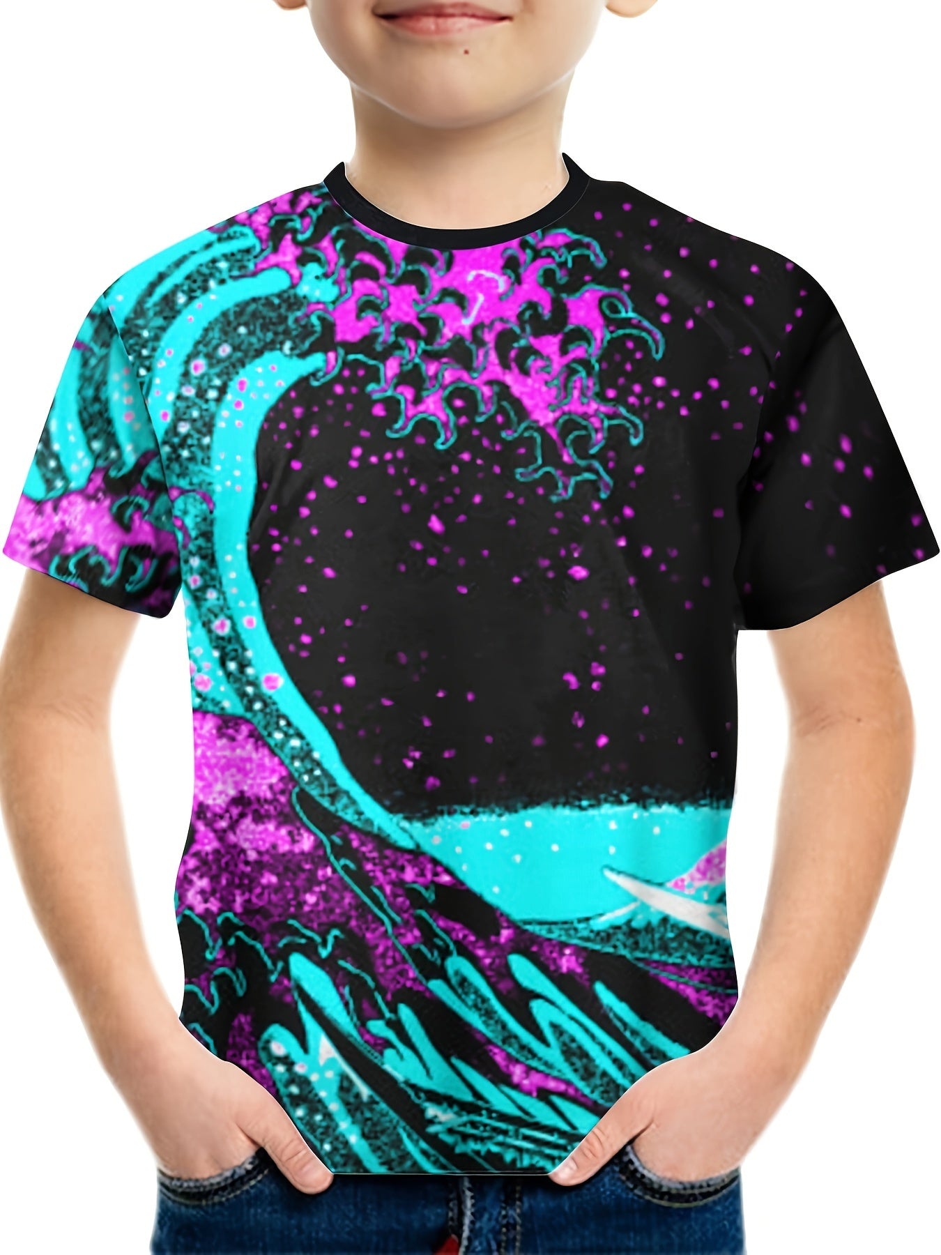 Boys Cyberpunk Wave Cartoon T-shirt Short Sleeve Top