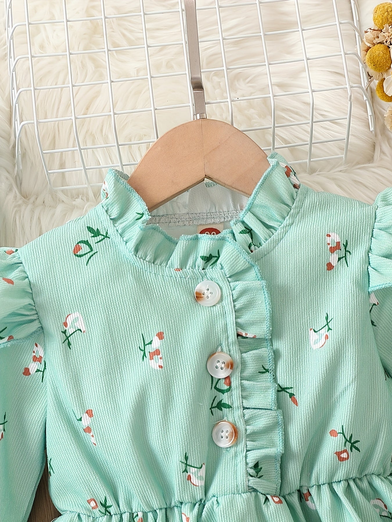 Girls Ruffle Collar Floral Dress And Hat Set
