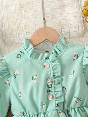 Girls Ruffle Collar Floral Dress And Hat Set