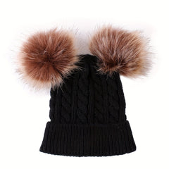Children's Double Balls Knitted Hat for Autumn and Winter - Warm Keeping Hat