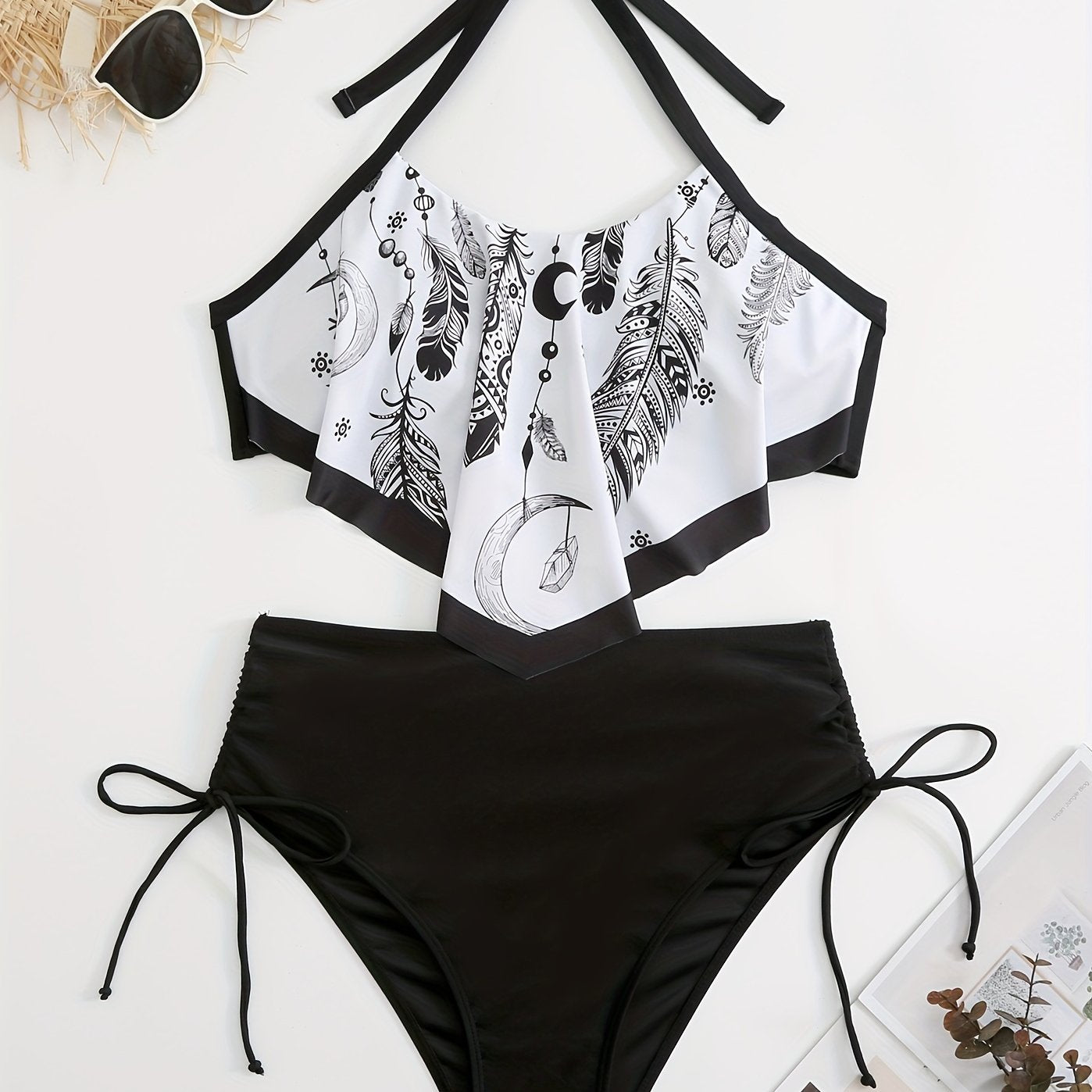 Graphic Print Halter Neck Bikini Set Plus Size Women's Swimsuit