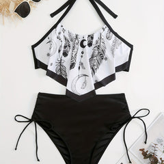 Graphic Print Halter Neck Bikini Set Plus Size Women's Swimsuit