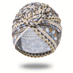 Boho Print Pleated Turban Floral Beanie Pre Tied Front Knot Elastic Head Wrap