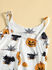 Toddler Halloween Pumpkin Jumpsuit Spaghetti Straps Romper