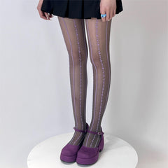 Floral Print Pantyhose High Waist Semi Sheer Footed Pantyhose