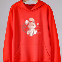Girls Cartoon Rabbit Long Sleeve Hooded Sweatshirt for Outdoor Activities