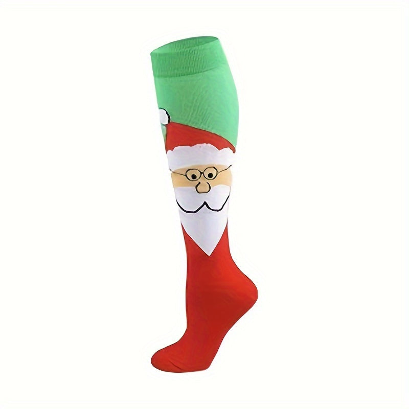 1pair Christmas Stockings Knee High Sports Socks Compression Socks