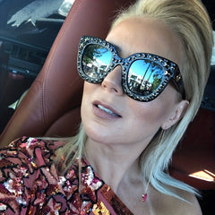 Rhinestone Star Mirror Lens Cat Eye Sunglasses UV400