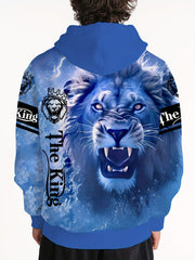 3D Print Lion Hoodie Kangaroo Pocket Loose Pullover Men's Clothing