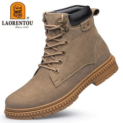 Men's Combat Boots Padded Collar Lace-up Walking Shoes Army Boots
