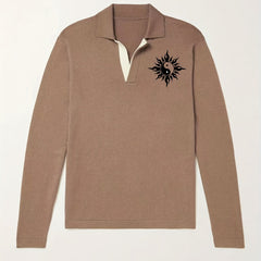 Men's Knit Polo Shirt Casual Lapel Pullover Sweater