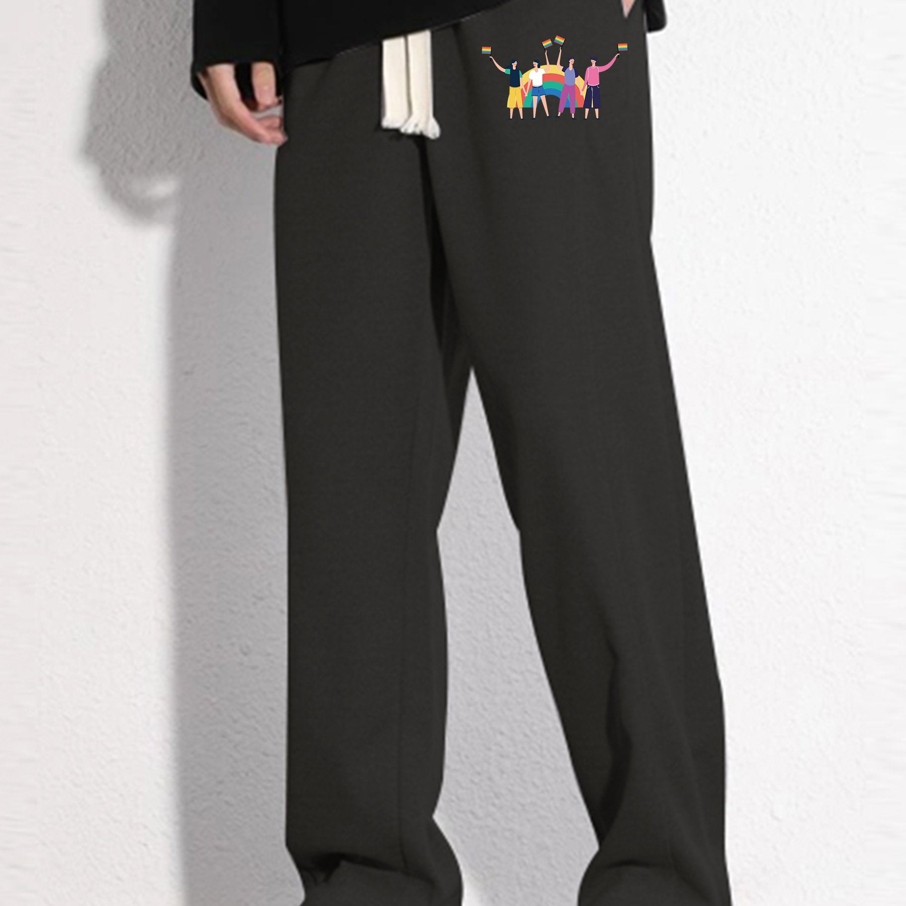 Pride Month Rainbow Pattern Loose Fit Mopping Pants Men's Casual Joggers