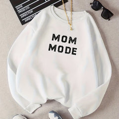 Mom Mode Print Sweatshirt Casual Long Sleeve Crew Neck Sweatshirt