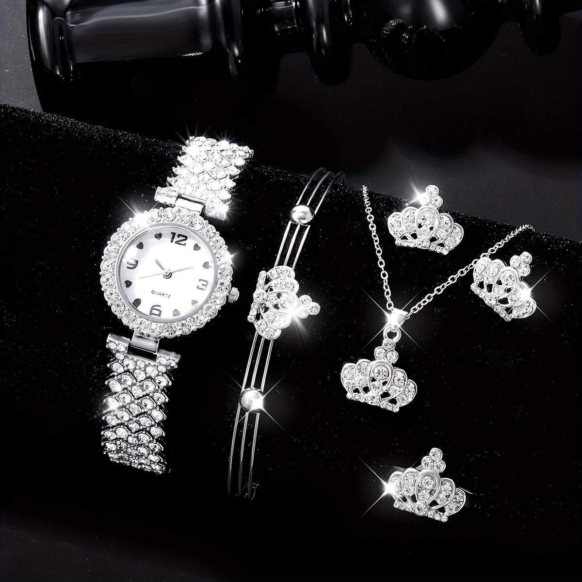 Kids Quartz Watch & 5 Heart Jewelry Sets