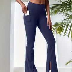 High Waist Flare Leg Yoga Pants with Pocket