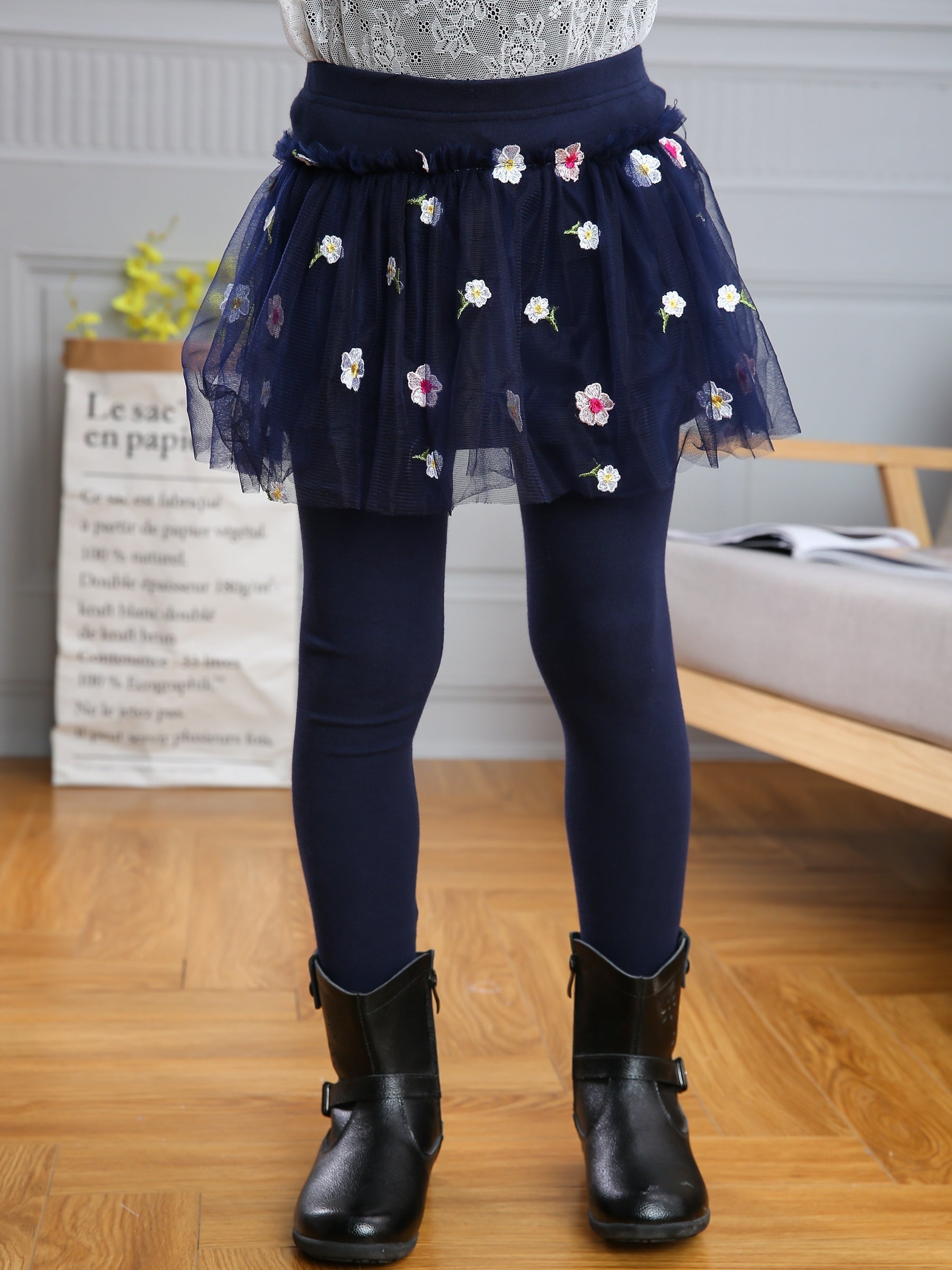 Girls Floral Print Tutu Skirt with Safety Shorts for Dance Party