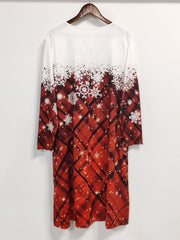 Women's Snowflake & Plaid Print Long Sleeve Dress