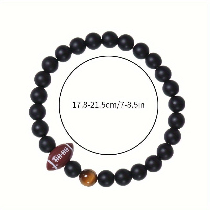 Rugby Beads Decor Adjustable Bracelet Unisex Stretch Sports Wristband