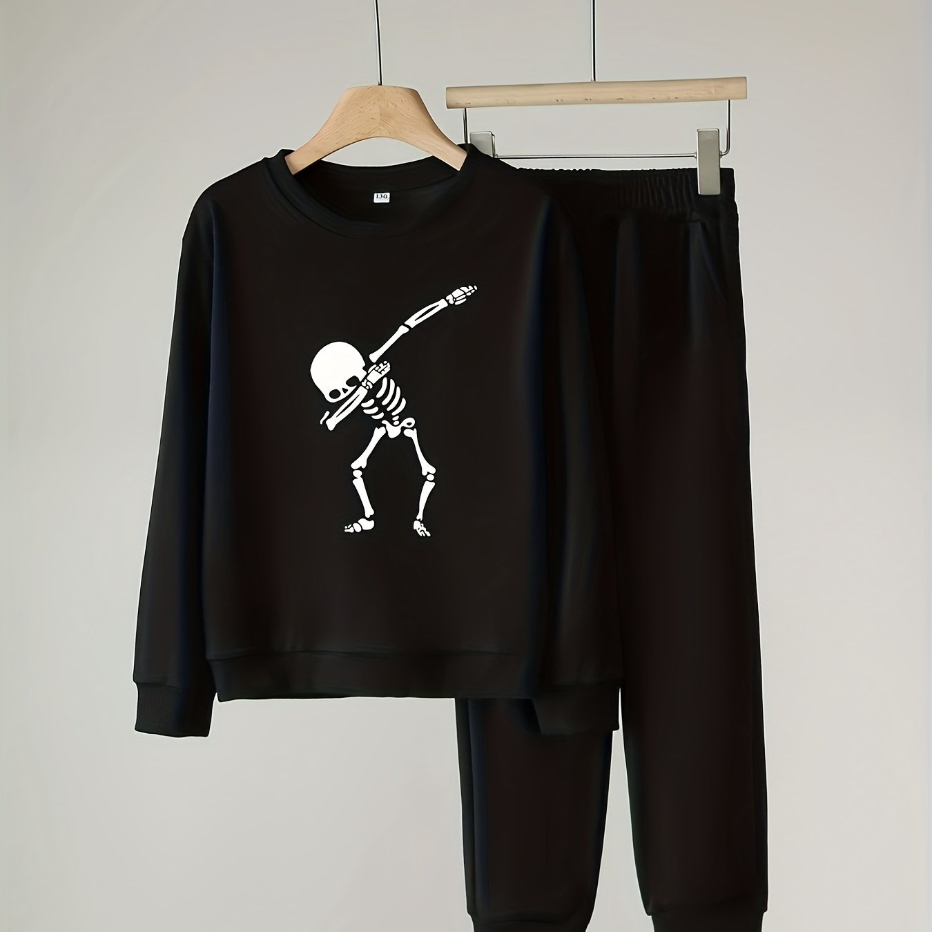 Skeleton Pattern Boy's 2pcs Sweatshirt & Sweatpants Set Halloween Style Outfits