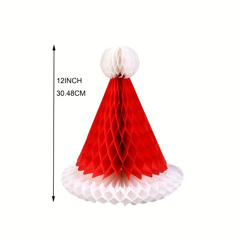 3pcs Honeycomb Santa Hats Xmas Decorations Centerpieces Hanging Ornaments