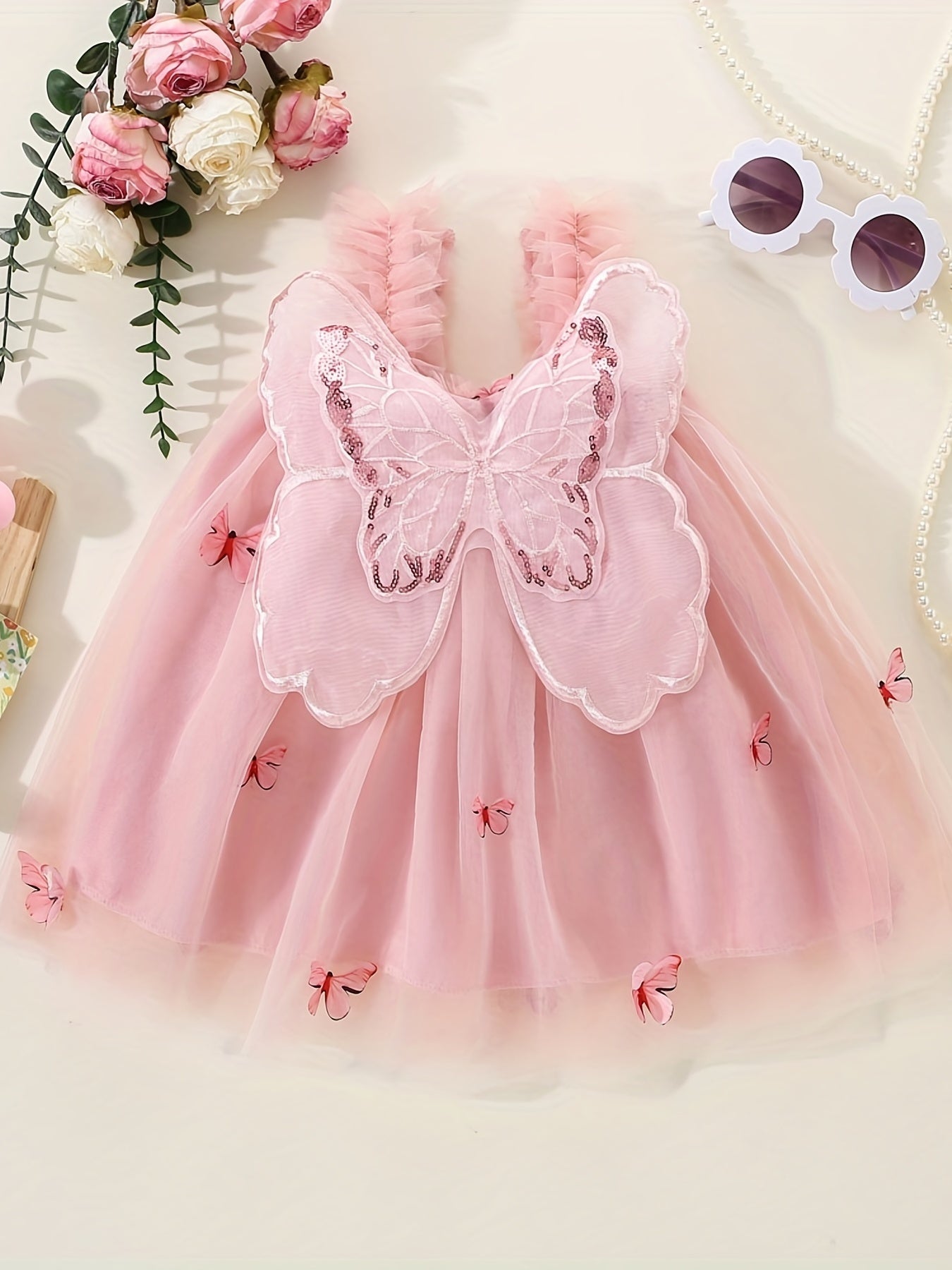 Mesh Princess Dress with Butterfly Wings for Baby Girl Parties