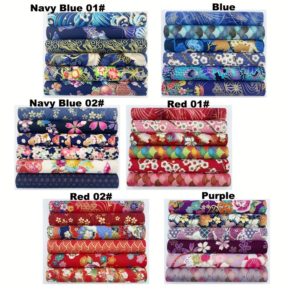 6pcs Navy Red Purple Bronzing Printed Cotton Fabric for DIY Sewing Scrapbooking